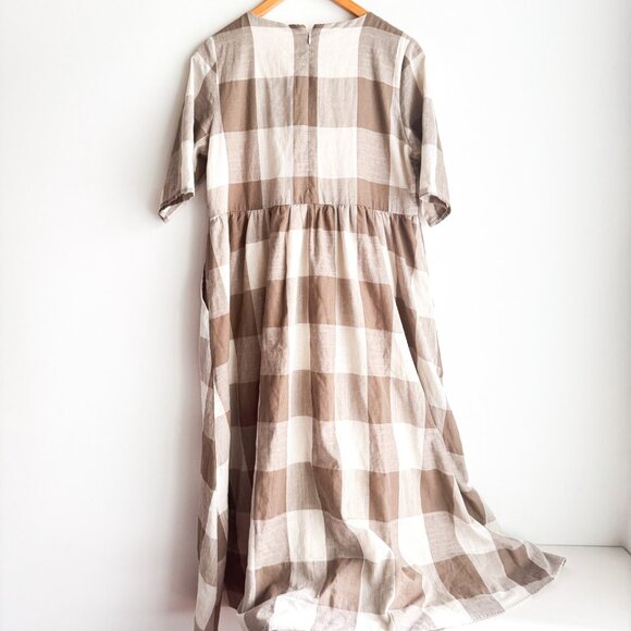 Roolee Buffalo Plaid Beige White Cottage core Dress M - Picture 8 of 8
